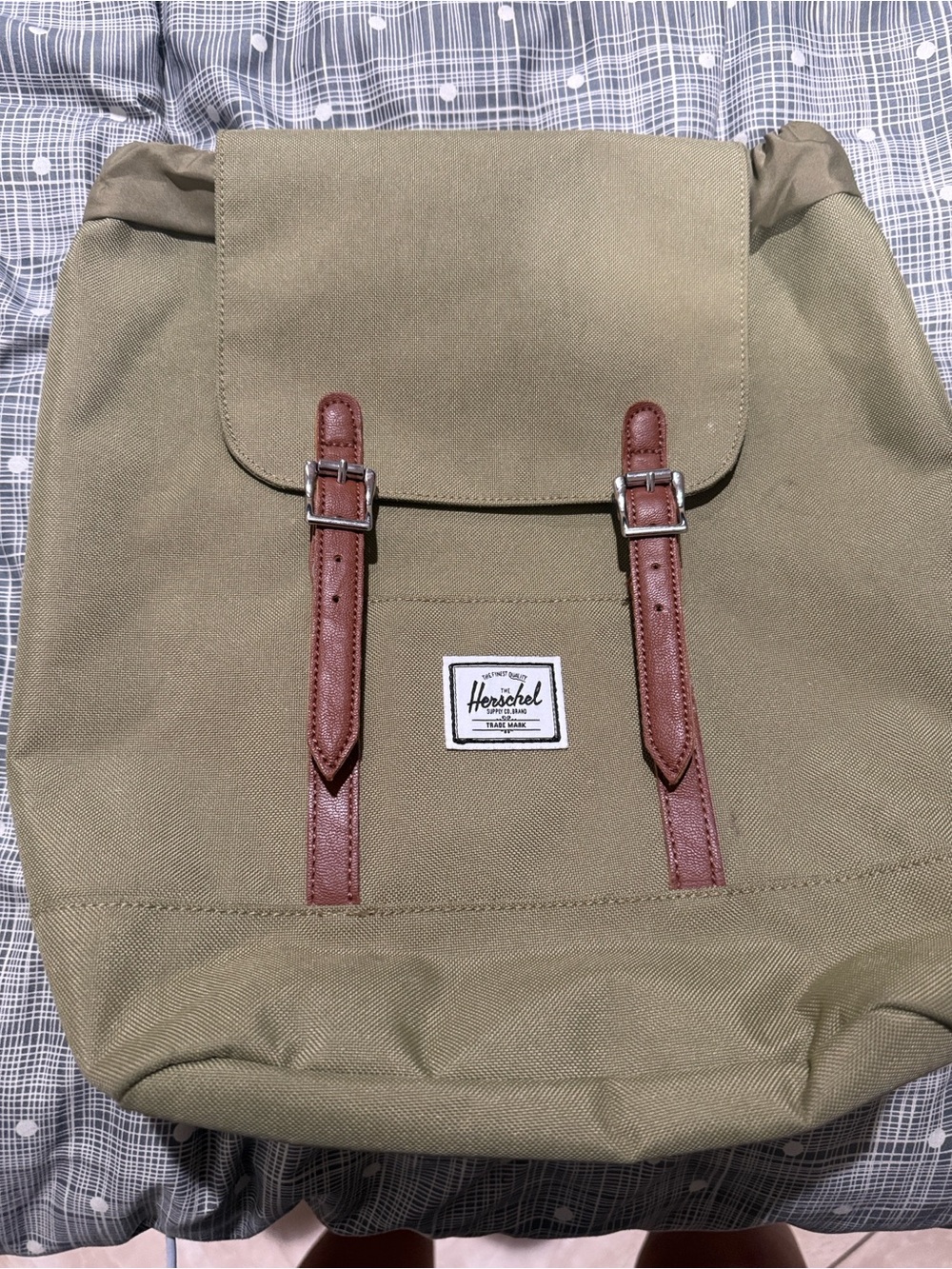 Herschel Supply Company Olive Backpack with Brown Leather Straps